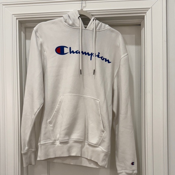 Champion White Hoodie with Blue and Red Logo - Picture 1 of 5